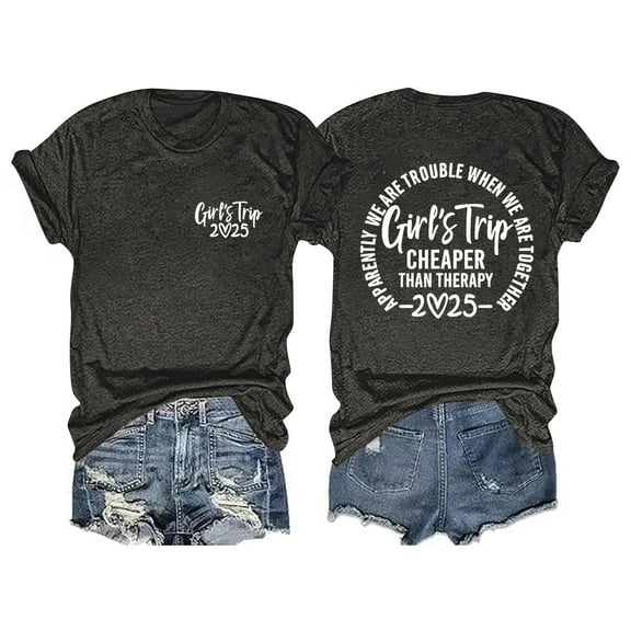 Girls Trip Shirts for Women Girl's Trip Cheaper Than Therapy 2025 Funny Girls Travel Vacation Tees V Neck Short Sleeve Casual Tops
