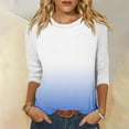 thumbnail image 2 of Camisas de Manga Corta para las Mujeres, 3/4 Manga Color Sólido Gradiente Impreso Cuello Redondo Casual Top Hecho de Tejido Súper Suave, Blusas de Manga Corta para las Mujeres, 2 of 5