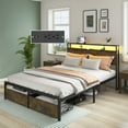VISWILD Queen Size Bed Frame with LED Lights, Charging Station, Storage