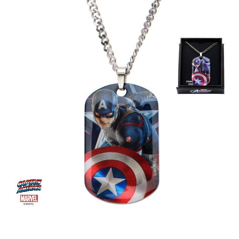 Licensed Marvel Comics Men s Stainless Steel Captain America Dog Tag Pendant with 22