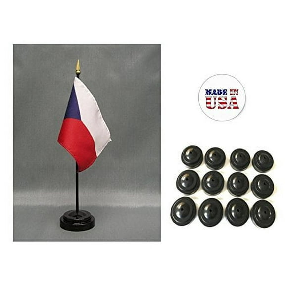 Box of 12 Czech Republic 4"x6" Miniature Desk & Table Flags Includes 12 Flag Stands & 12 Czech Small Mini Stick Flags