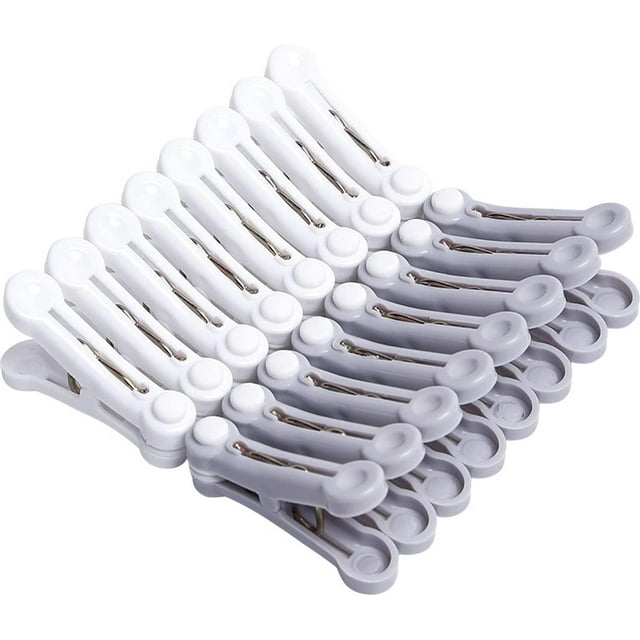 Paquete de 16 pinzas para ropa, pinzas para ropa, resistentes a la oxidación, antimarcas, resistentes al viento, paquete de 16 pinzas para ropa para exteriores, color blanco roto
