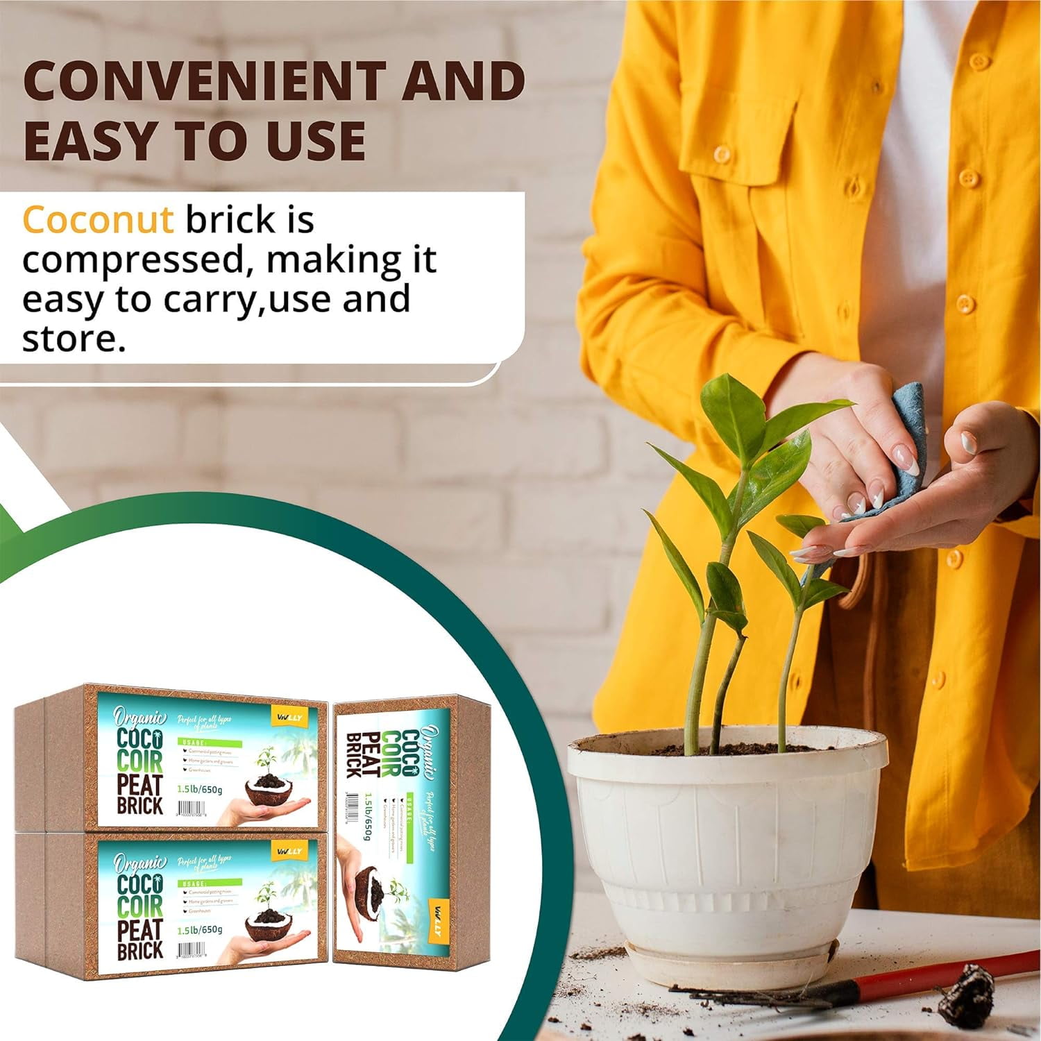 Compressed Coco Coir Bricks, 5 Count, Natural Seed Starter with Low EC and pH Balance, Enhance Root Growth in Herbs, Flowers, and House Plants, Organic with High Expansion - by Vivlly