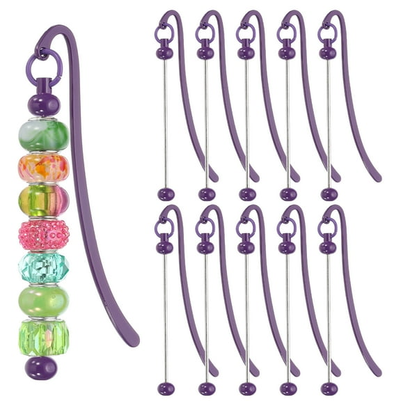 Uxcell Beadable Bookmarks, 10 Pcs Beaded Bookmark DIY Metal Blank Bar Bulk for Bookmark Craft, Dark Purple