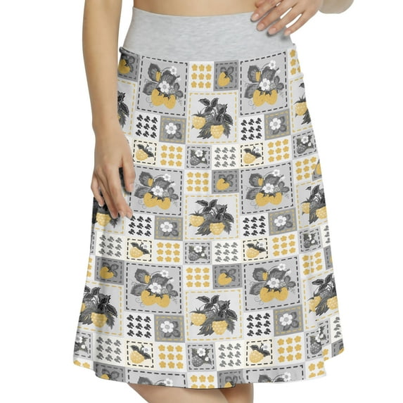 Women's Summer Grungy Design Fruit Pattern A-line Printed Skirt Casual Wear, 3XL, Grey Yellow, by Ambesonne