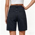thumbnail image 4 of Clossjun Long Knee Length High Waisted Stretchy Cotton Jorts Bermuda Jean Shorts for Women with Pockets Denim Summer Clean Fit, 4 of 5