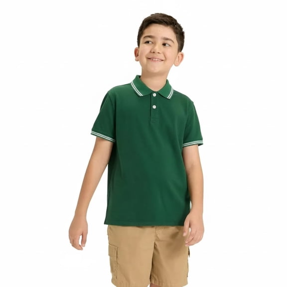 Boys' Short Sleeve Tipping Polo Shirt - Green XS: Pique Fabric