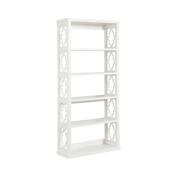 Trellis Pattern Side Panels Bookcase, White Bookcase Home Office
