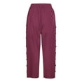 thumbnail image 4 of Aofany Capri Pants for Women Cotton Linen Capris Button High Waist Cropped Trousers Lounge Pants with Pockets, 4 of 4