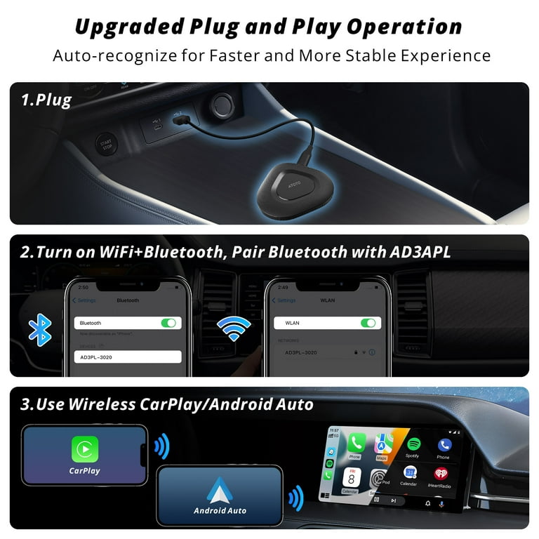 ATOTO Car Bluetooth Adapter, Carplay & Android Auto Wireless