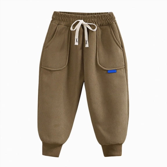 Gibobby Boys Pants Toddler Baby Boy Winter Active Jogger Pants Elastic Waist Pocket Solid Color Athletic Sweatpant 2T 3T 4T 5T 6T 7T 8T Little Boys Winter Pants(18-24 Months,Coffee)