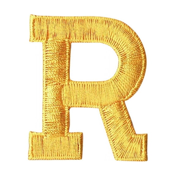 Alphabet Letter - R - Color Yellow - 2" Block Style - Iron On Embroidered Applique Patch