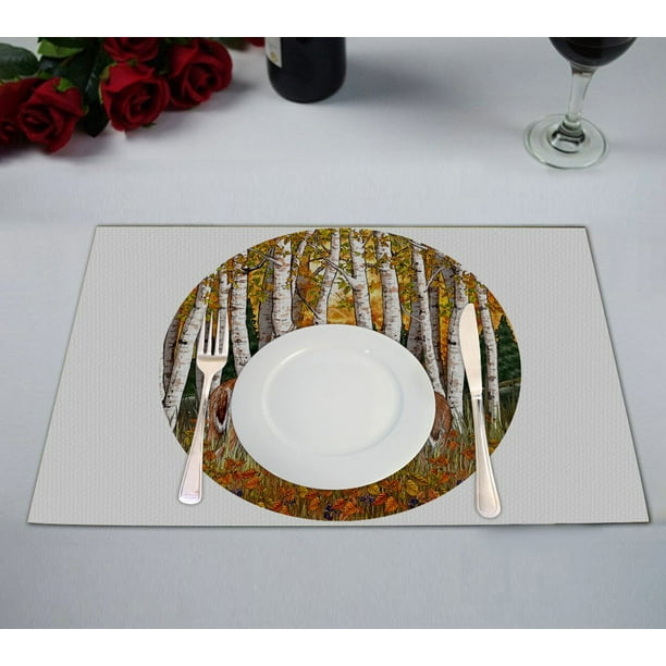 GCKG Deer Animal Placemat, Birch Forest Tree Branch Placemat 12x18 Inch