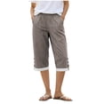 thumbnail image 2 of Noric Women's Cotton Striped Capri Pants Summer High Waisted Casual Cropped Trousers with Pockets, 2 of 7