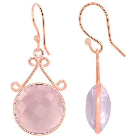 24.6 Carat Elegant Briolette Round Cut Natural Pink Rose Quartz Earrings, Fashion Rose Gold Plated Brass Dangle Earring, Best Choice For