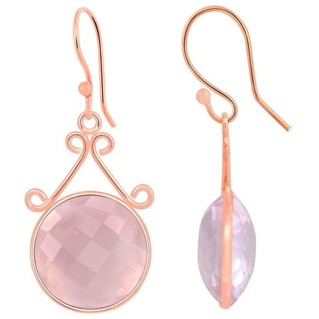 Quartz Briolette Earrings - 24.6 Carat Round Brio Pink Rose Quartz Dangle Fashion Earrings