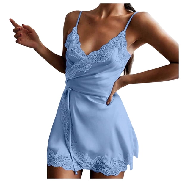Gibobby Lenceria mujer sexy Camisón para mujer, lencería sexy transparente y sexy para mujer, vestido de malla de encaje(Azul, XXG)