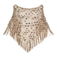 thumbnail image 4 of Women Sequin Knit Triangle Shawl Asymmetric Tassel Cape Beach Swimwear Cover Up,Khaki,S, 4 of 4