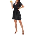 thumbnail image 3 of Coduop Women Summer Short Dresses Short Sleeve V Neck Ruffle Pleated Mini Dress Sunscreen, 3 of 7