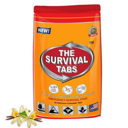 Survival Tabs 2 Day 24 Tabs Emergency Food Survival MREs Meal Replacement for Disaster Preparedness Gluten Free and Non-GMO 25 Years Shelf Life Long Term - Vanilla