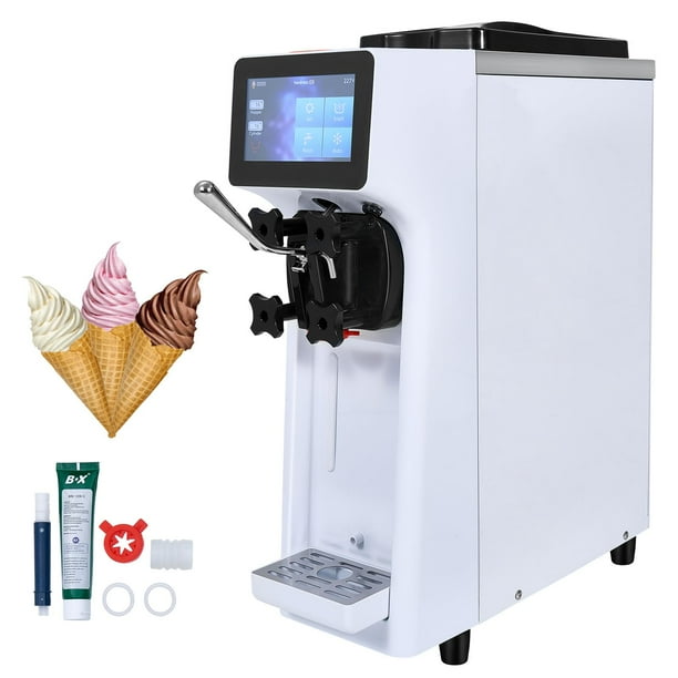 VEVOR Máquina de helado comercial, rendimiento de 10,6 QT/H, máquina de helado de servicio suave de encimera de un solo sabor de 1000 W, cilindro de 1,6 L de tolva de 4 L, preenfriamiento de limpieza