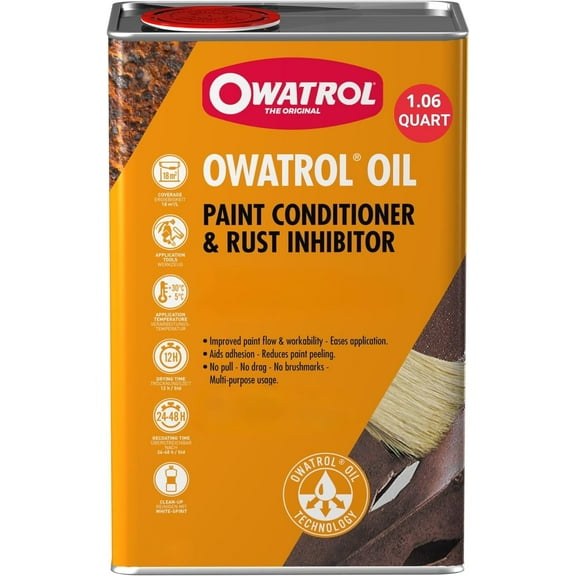 OWATROL Oil Rust Inhibitor for Metal & Paint Conditioner 1,06 qt - Prevents Corrosion, Enhances Paint Adhesion, Smooth Application, Heat-Resistant, Ideal for Metal, Wood & Industrial Machinery