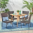 thumbnail image 2 of GDF Studio Caspar Outdoor Acacia Wood and Wicker 5 Piece Dining Set, Teak and Multibrown, 2 of 13