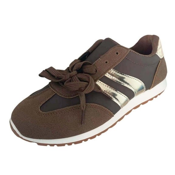 uvwlwu Platform Lace Up Casual Walking Shoes Fashion Comfort Leather Upper Sole Sneakers Everyday Wear Lightweight Durable Footwear For Ladies Outdoor Activities(Coffee,8.5)