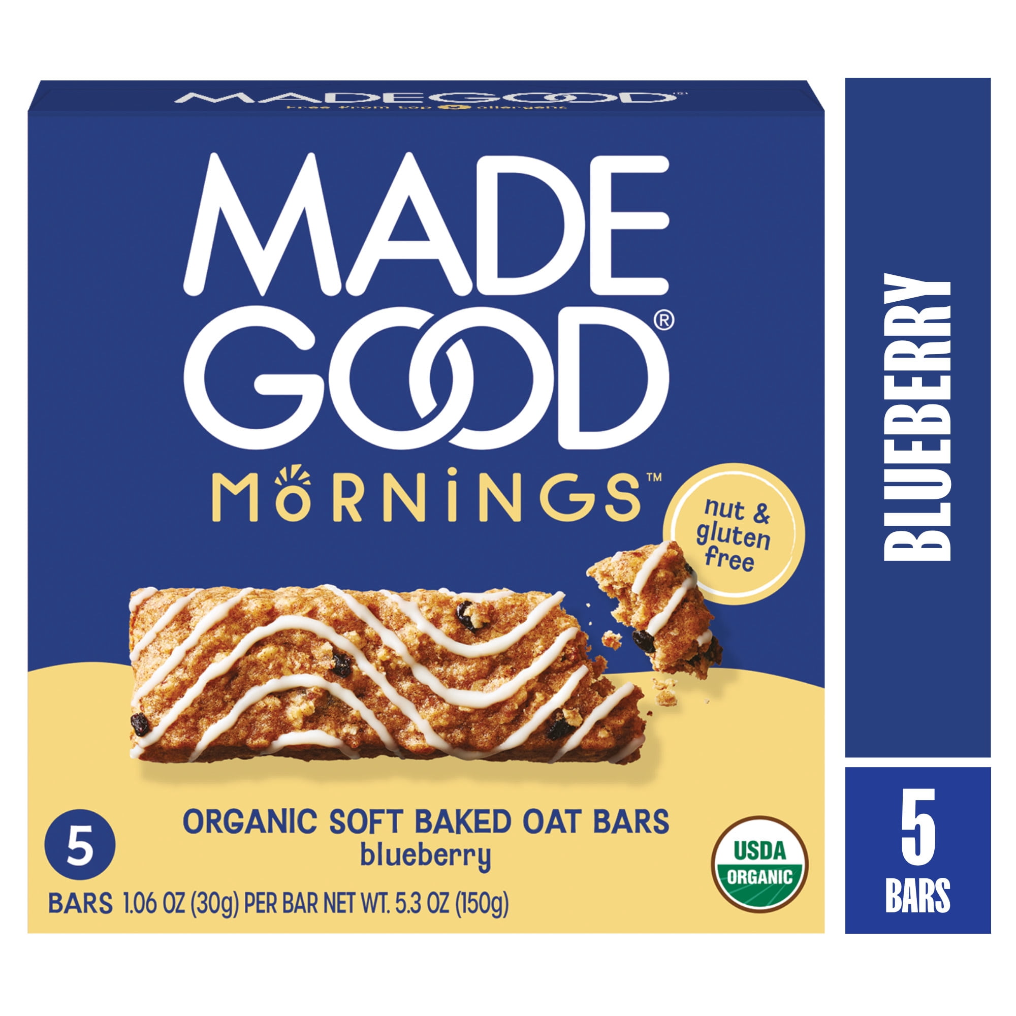 MadeGood Blueberry Morning Bar, 5 Healthy Breakfast Bars, 1.06 Oz Each