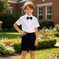 thumbnail image 6 of ShomPort Boys School Uniform Outfits Pull on Flat Front Shorts Short Sleeve Button down Shirt with Tie 3-14 Years, 6 of 7