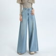 thumbnail image 2 of Baggy Jeans, Audhol Ladies' Jeans Loose Fitting Y2K Wide Jeans Straight Leg High Waisted Pants Street Wear Flared Pants Summer Casual Pants High Waisted Wide Leg Jeans for Women Light Blue L, 2 of 7