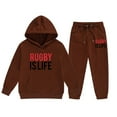 thumbnail image 6 of Gelikeya Boys Girls Hoodie 2 Piece Outfits Kids Rugby Graphic Print Comfortable Hoody Sweatshirts Pants Sets Fashion Sweaters 2-13Y (Coffee, 2-3 Years), 6 of 6