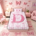 thumbnail image 4 of Meiyoeat Charming Bow Letter D Twin Sheet Sets 3pcs for Girls Juniors, Soft Stripe Bedding for Bedroom, Light Pink White, 4 of 6