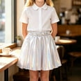 thumbnail image 2 of YUANxueke Girls Metallic Sequin Skater Skirts, Shiny Stage Performance Pleated Skirts, Fashion School Elastic Waist Skirts, 2 of 6