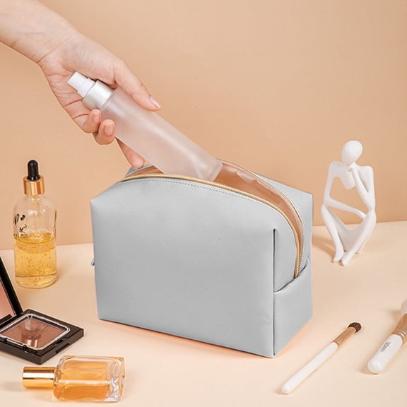 Double Layer Makeup Cosmetic Bag PU Leather Travel Organizer Zipper Pouch Large Capacity Portable Toiletry Bag For Women