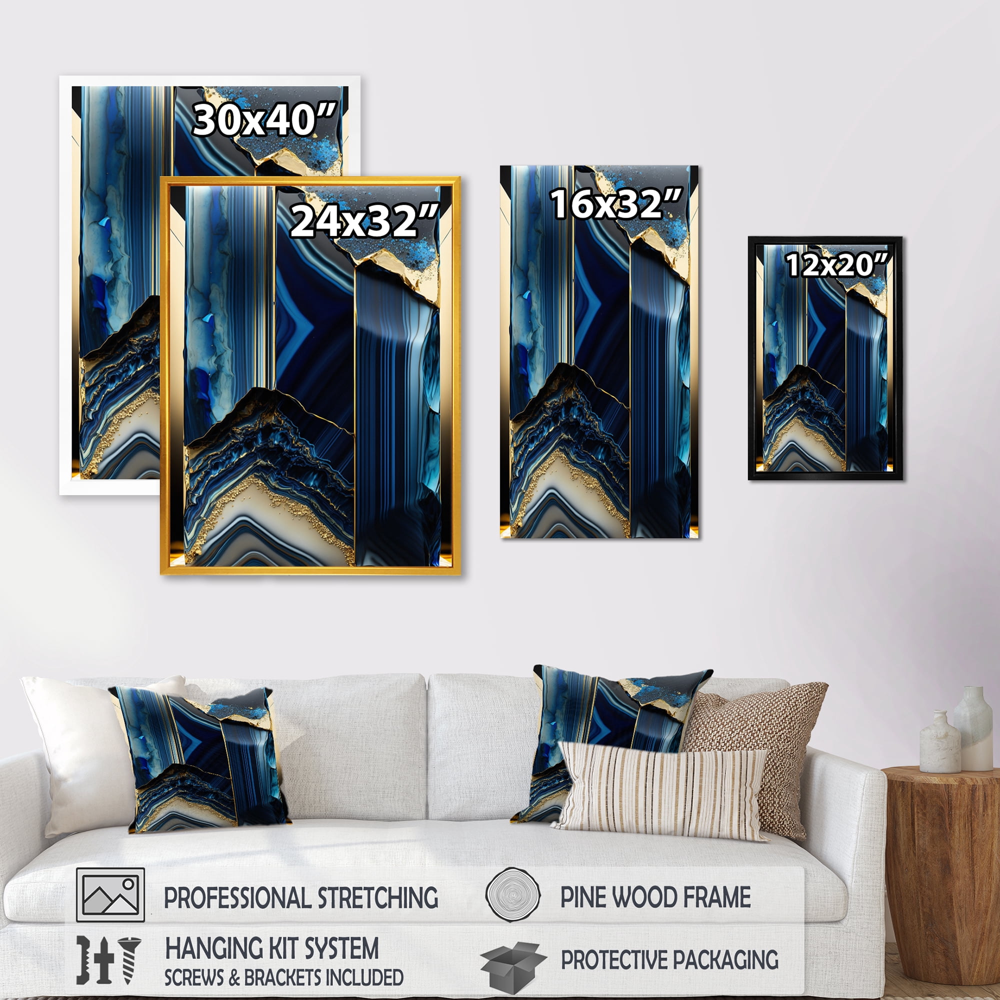 Designart Abstract Geode Geometric Blue III Canvas Wall Art