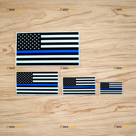 Thin Blue Line USA Flag Police Support Sticker Decal Vinyl - 4 Pack Reflective 2" 3" 4" 6" - For Car Boat Laptop Cup