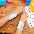 thumbnail image 2 of QHFBli Pair of Womens Sequin Wrist Bracelet 17cm x 10cm Elastic Wristband Oversleeve Rave Party, 2 of 5