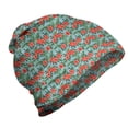 thumbnail image 1 of Luau Unisex Beanie, Summer Aloha Flourish, Hiking Outdoors, Vermilion Pale Blue, by Ambesonne, 1 of 1