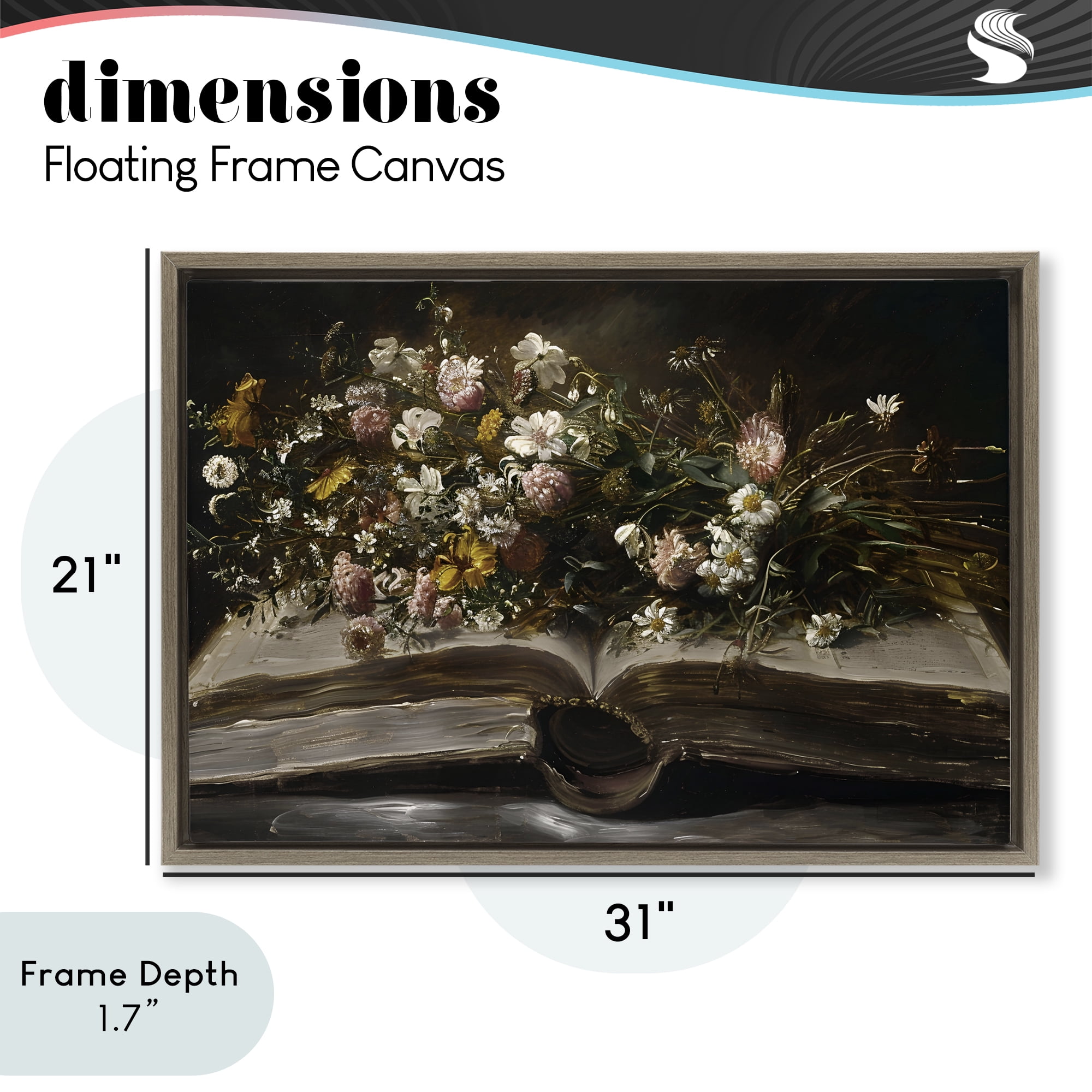 Stupell Industries Antique Floral Open Book Brown Framed Floater Canvas Wall Art, design by Jacky Ngan