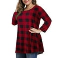 thumbnail image 4 of DPTALR Femmes Décontracté Grande Taille Col Rond T-Shirt Imprimé à Carreaux Ample Manches Longues Hauts Blouse, 4 of 6