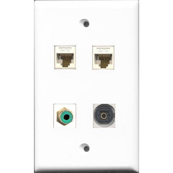 RiteAV 1 Port RCA Green and 1 Port Toslink 2 Port Cat6 Ethernet White Wall Plate