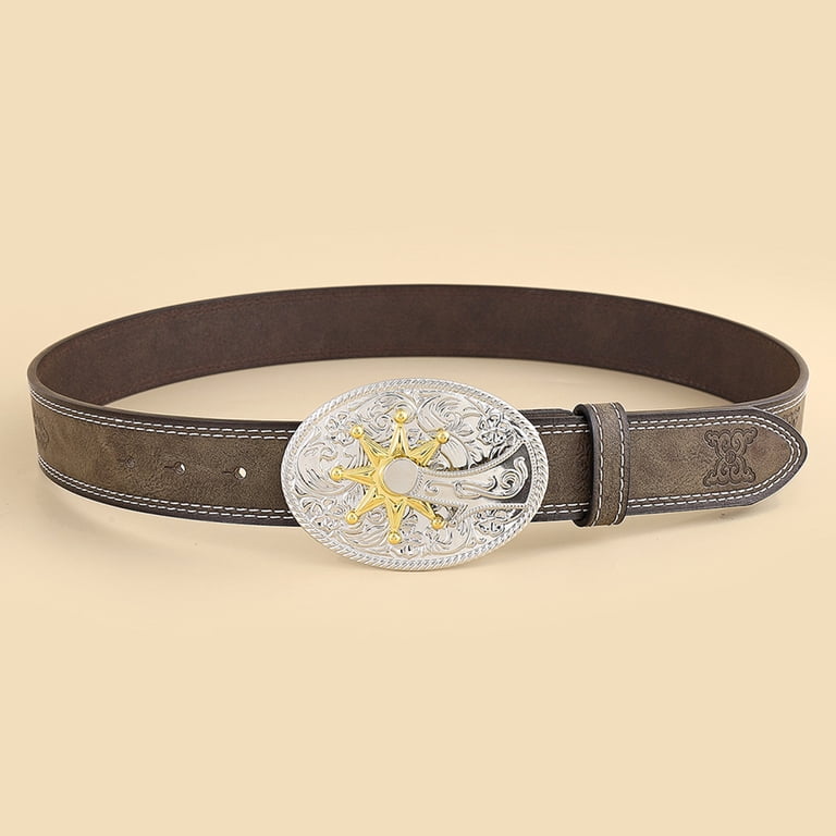 Vintage Western Engraved Leather Belt Floral Silver Buckle Belt Handmade Floral Tooled Leather Western Belt: Silver Buckle  main image 4