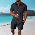 thumbnail image 3 of Hrsba Men Outfits 2 Piece Set, Solid Color Lapel Short Sleeve and Drawstring Elastic Waist Summer Fashion Daily Set, 3 of 5