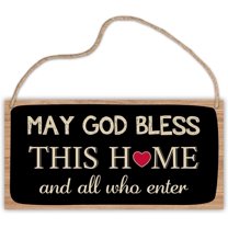Wood Sign 5x10 Inch Bless This Home Wall Decor Wooden Hanging Plaque May God Bless This Home And All Who Enter Blessed Sign For Home Decor Farmhouse Decor For Home Living Dining Room Bedroom Entryway