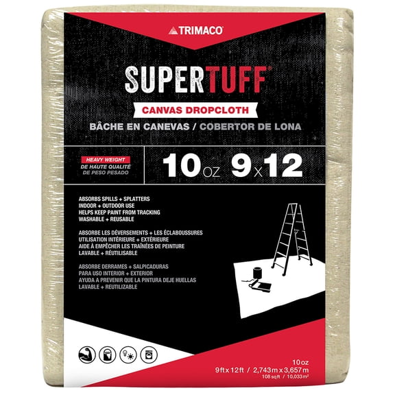 9' x 12' Trimaco 51121 Supertuff Canvas Dropcloth, 10-Ounce Premium