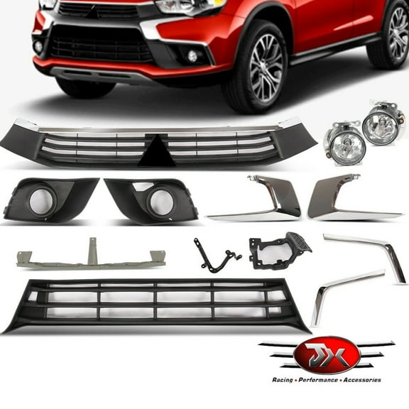 Grille Trims Brackets Foglights Set Compatible with 2016-2019 Mitsubishi Outlander Sport RVR 13PCS