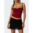 thumbnail image 2 of Cenuakty Women Patchwork Mesh Camisoles Ruched Spaghetti Straps Sleeveless Backless Tank Tops Summer Vests Streetwear, 2 of 7