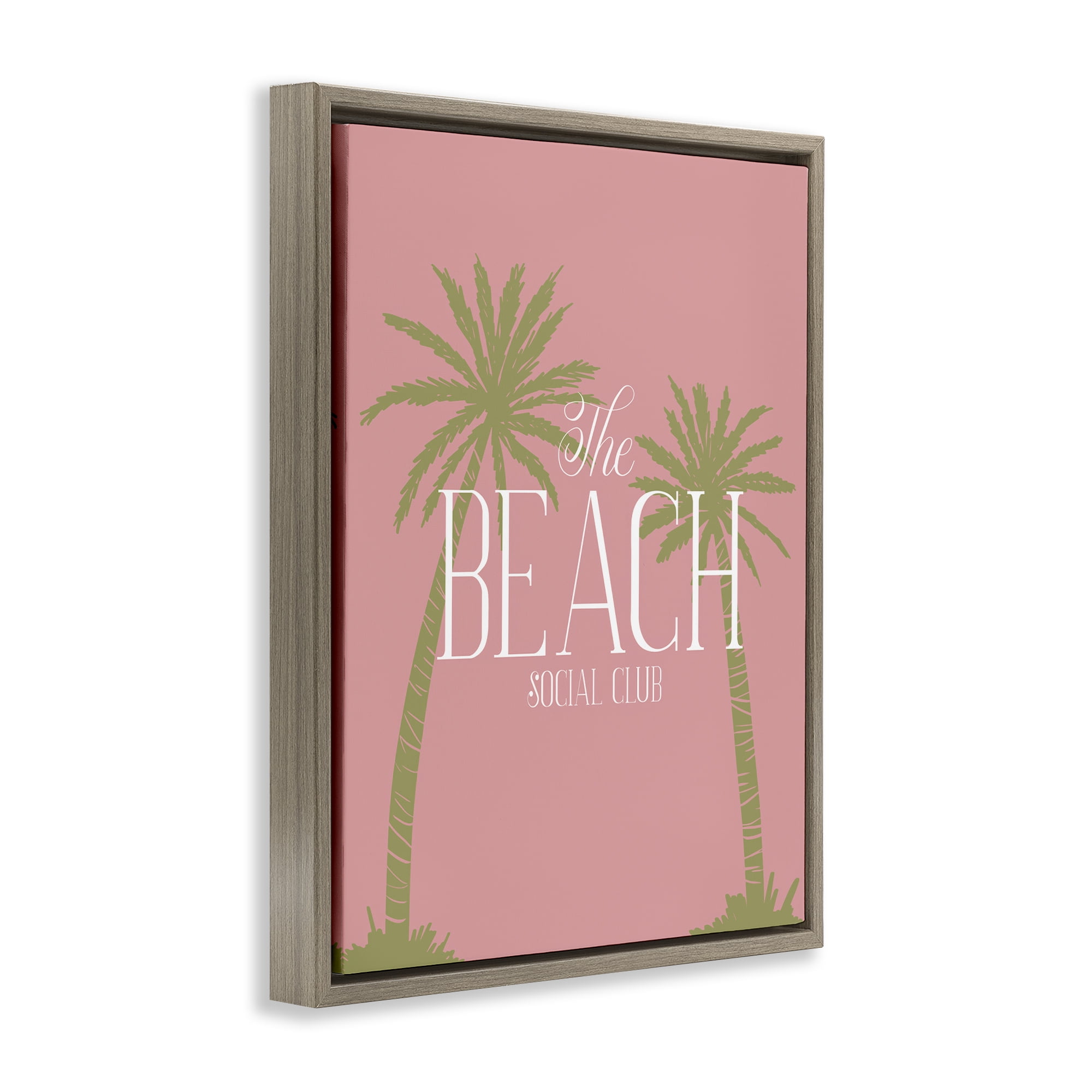 Stupell Industries Pink Beach Social Club Text & Numbers Painting Brown Floater Framed Canvas Art Print Wall Art, 17 x 21