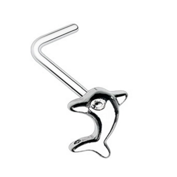 Nose Ring Stud Dolphin 316L Surgical Steel L bar  20g 1/4''